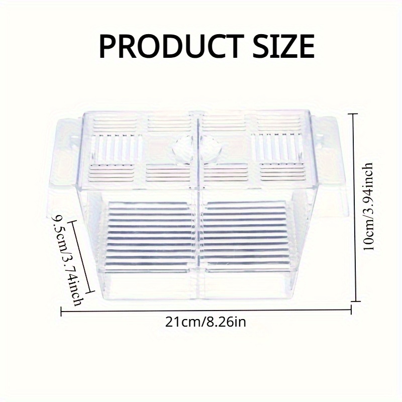 TEMU 1pc Clear 2-compartment Aquarium Incubator & Hatching Box For Betta Fish - , Easy-adjustable Grid Separator, No Electricity Needed, Durable