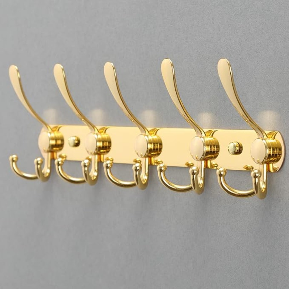 1pc Stainless Steel Hook With 5 Double Hooks For Kitchen Bathroom Living Room
