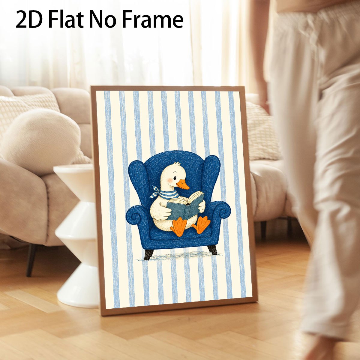 Light Blue Striped Little Duck Poster for Reading Theme Decor