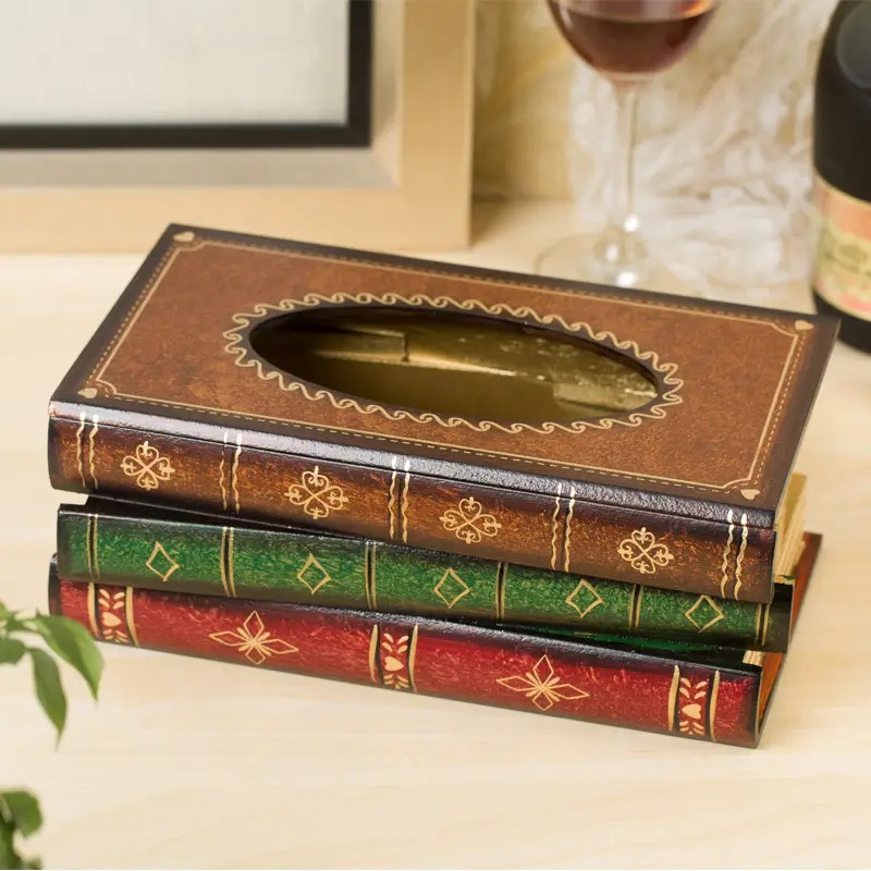 TEMU 1pc Vintage European Style Simulation Book Tissue Box - Tissue Box, Home Daily Use Desktop Tissue Storage Box - For Bedroom, Living Room, Car &