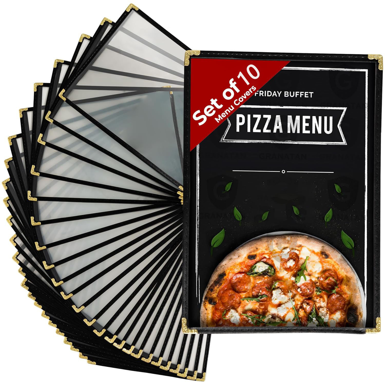 Image of 10pcs Covers, 8.2x11 Inches - Black & With Golden Accents, Double Stitched Binding, Protective Corners, Restaurant Orders & Reservations, Covers | Design | Durable Menu Covers
