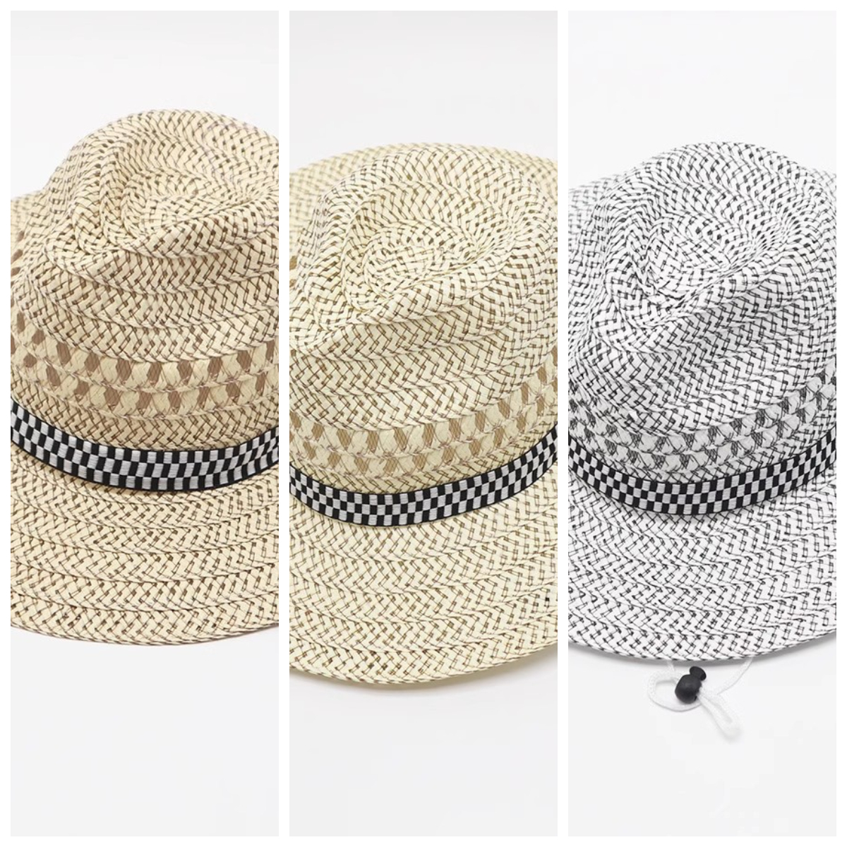 3pcs Straw Hats For Men, Outdoor Fishing Flat Wide Brim Hat, Western Jazz Straw Hat For Beach Scenes, Ideal Gift For Partner