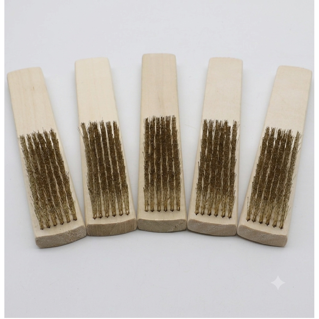 TEMU 5pcs Wooden-handled Wire Brush Set: Industrial Surface/interior Polishing, Grinding, Cleaning, Car Care Tools