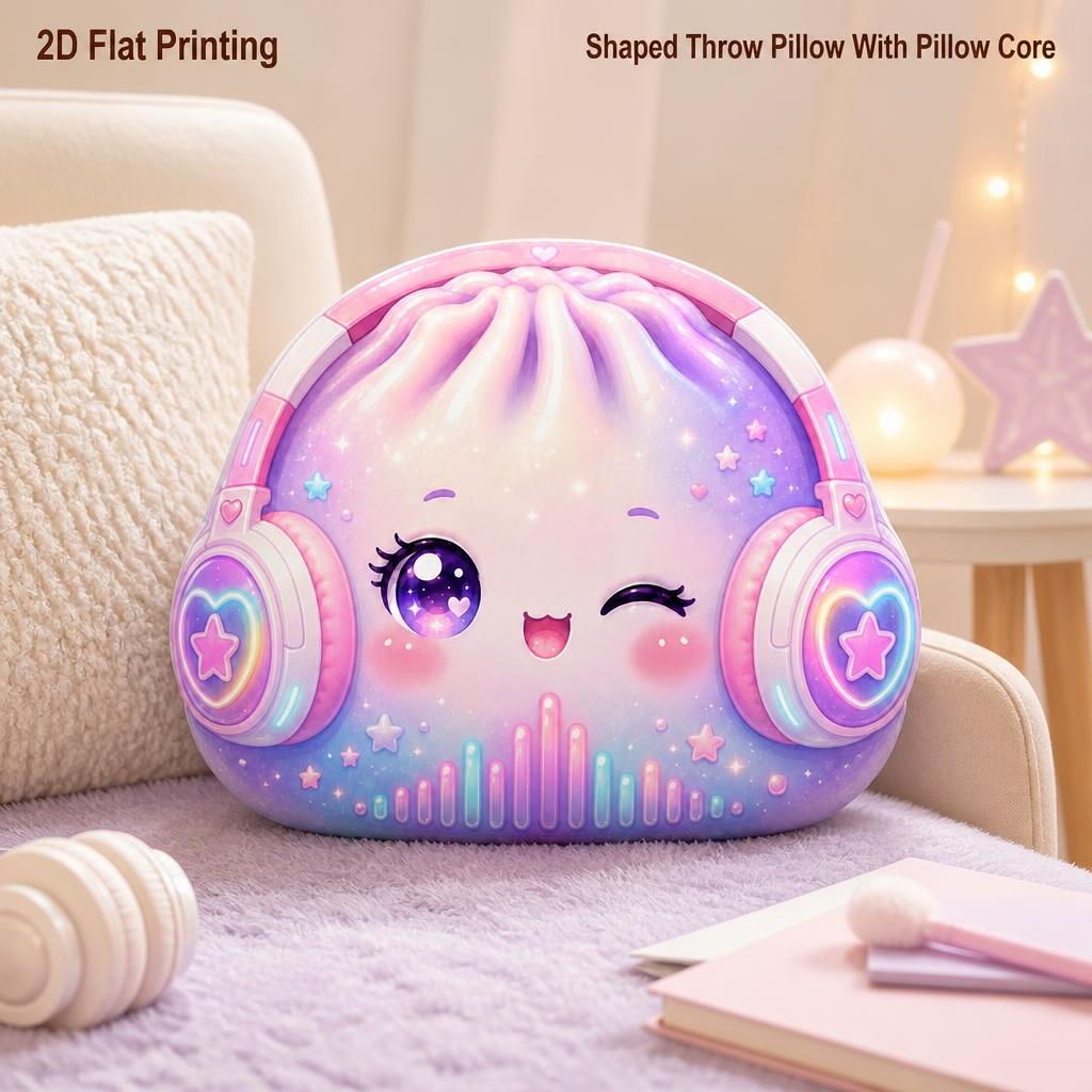 TEMU Coussin décoratif de mignonne de gamer pastel avec oreilles roses et bleues, impression 2D à plat, parfait pour canapé, chambre, salon,