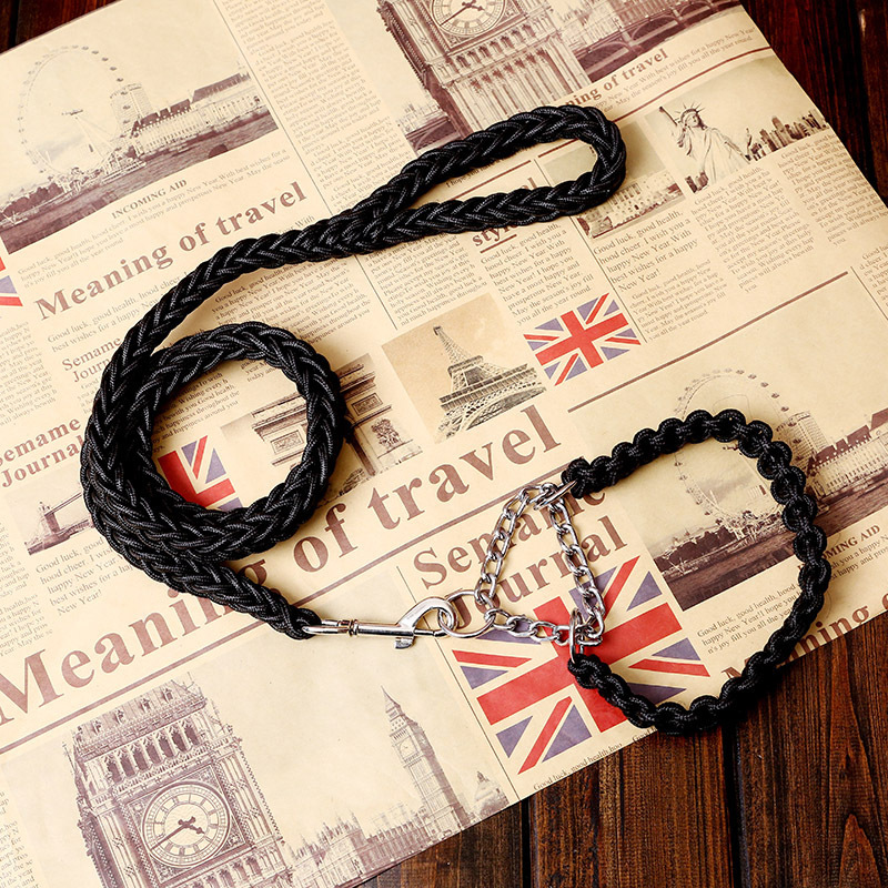 Medium-Large Braided Dog Collar with Leash, Anti-Burst Design