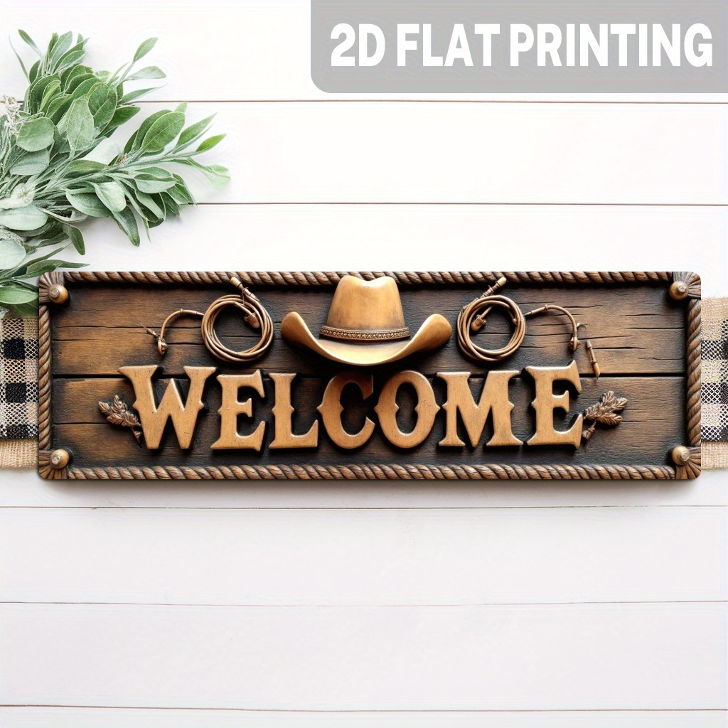 TEMU Panneau de en Bois Plat 2D, 1pc, avec Chapeau de Cowboy et Corde Décoration Murale, Thème Western, Ferme, Bar, Panneau de Décoration d'Entrée,