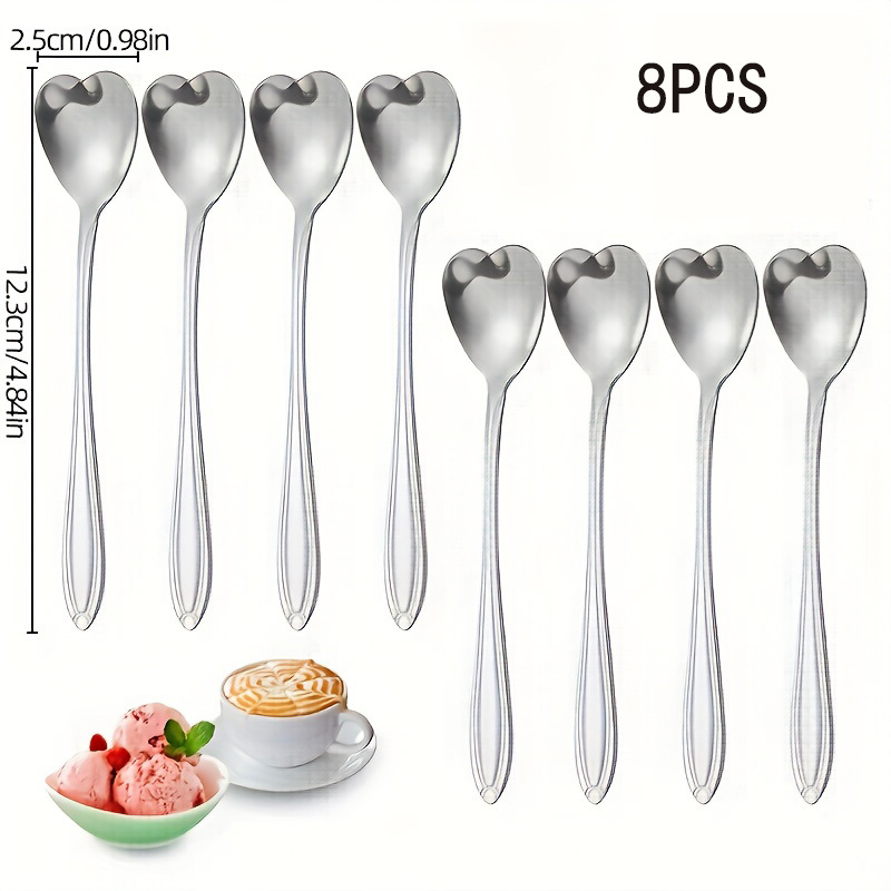 E-shop 8 Stück Edelstahl Niedliche Herzförmige Dessertlöffel, Kreative Französische Herz-Design Kaffeelöffel, Silberne Teelöffel, Elegante Löffel,