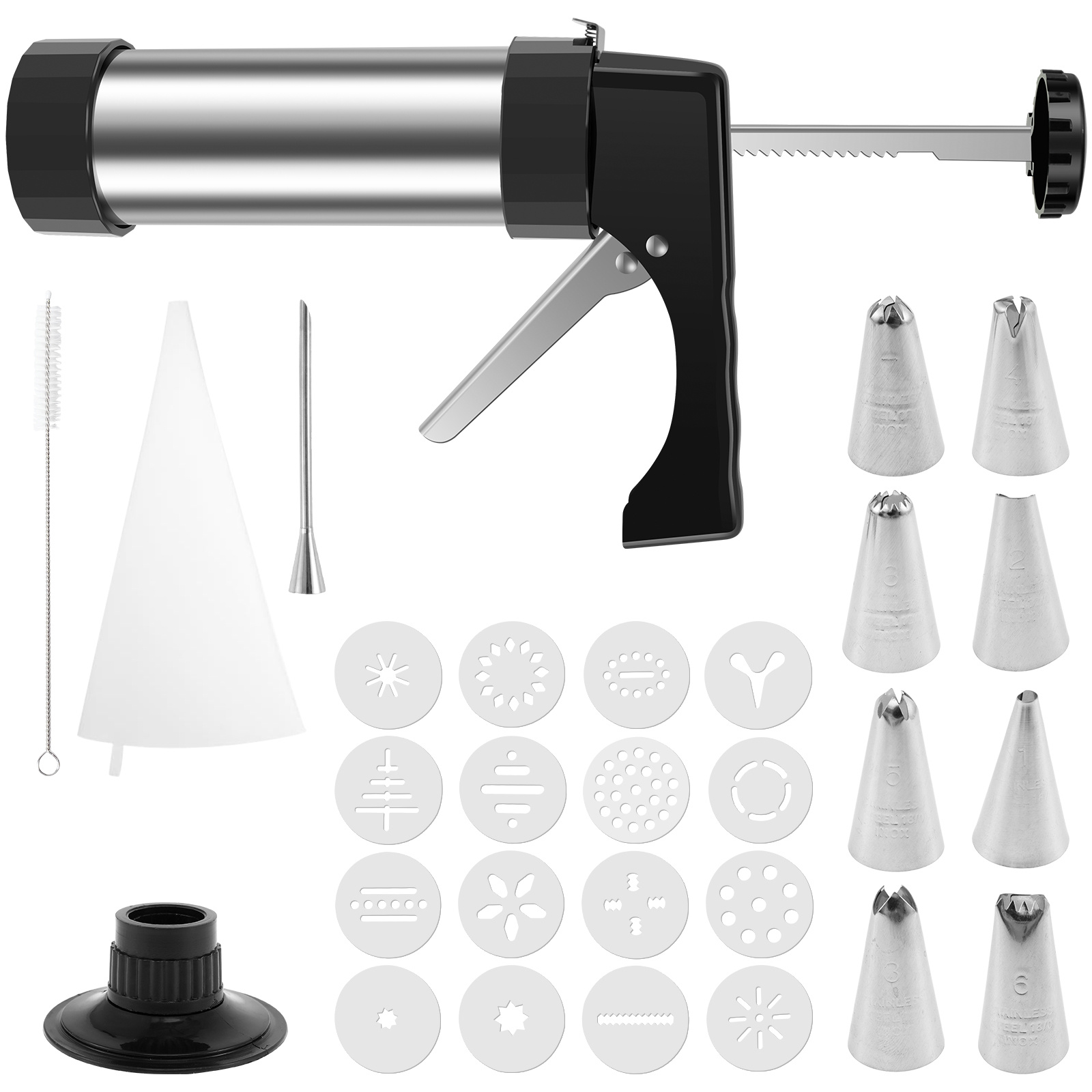 TEMU Stainless Steel Cookie Press Multipurpose Cookie Press Kit Featuring 16 Cookie Discs And 8 Icing Tips Practical Cookie Press For Baking For Diy