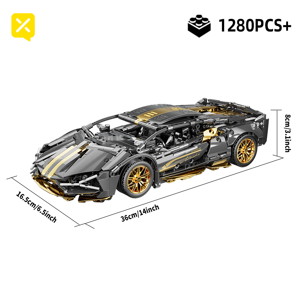 Image of 1:14 Ratio 1280pcs Black Golden Car Building Block Set, Precision Particle Assembly, Deep Reduction Of Mechanical Structure, Color Collision Trend Tension