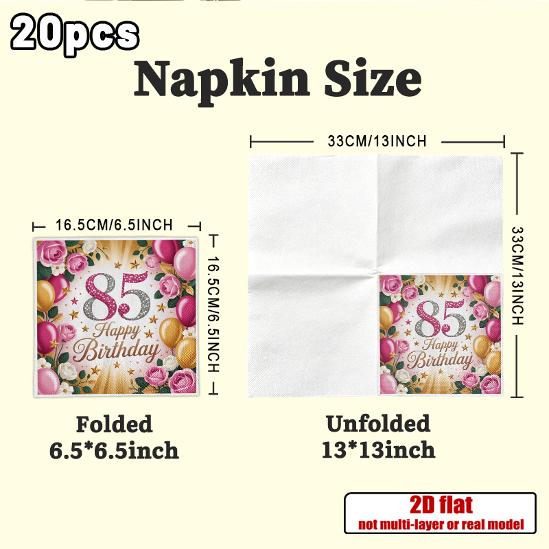 TEMU 2d Flat 20pcs, 85th Birthday Golden Floral Napkins Patterned Tissue Paper Guest Hand Towels Decorative Paper, Spring Summer Picnic, Wedding