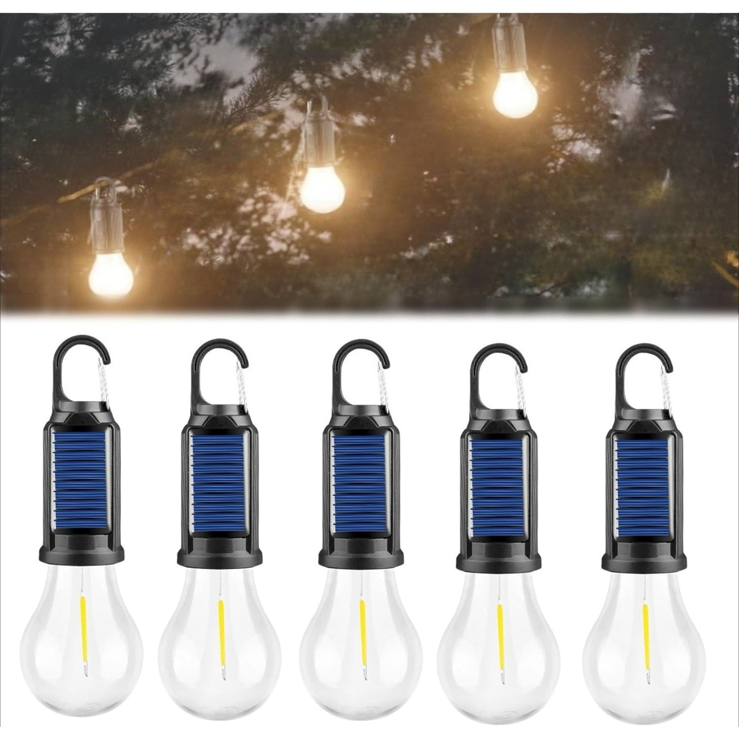 TEMU 5pcs Solar Rechargeable Camping Light, 3 Light Adjustable Led Solar Camping Ip65 Waterproof Lights, Portable Emergency Camp Bulbs For Hiking, Party, Fishing