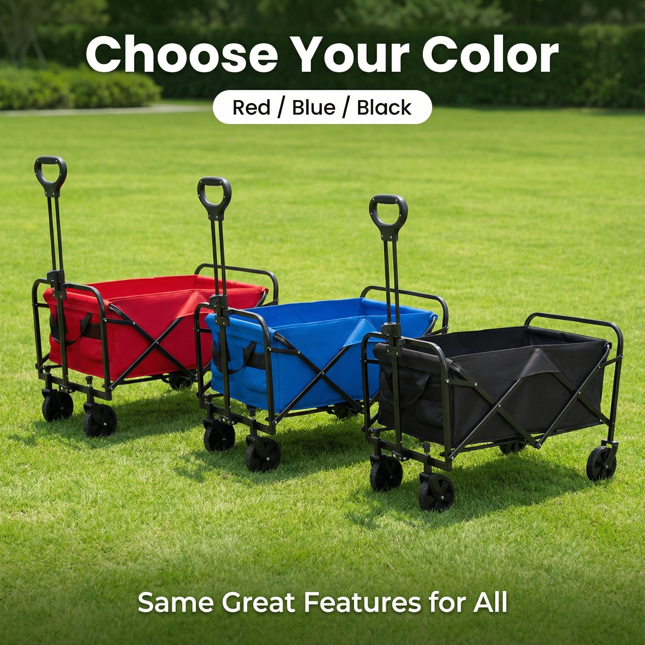 item picture 1 Heavy Duty Large Capacity Folding Utility Cart | All Terrain Collapsible Camping Wagon for Outdoor Adventures, Beach Trips, Gardening, Yard Work, Shopping & Sports | Adjustable Handle, Compact Folding Storage, Multifunctional Black Cart