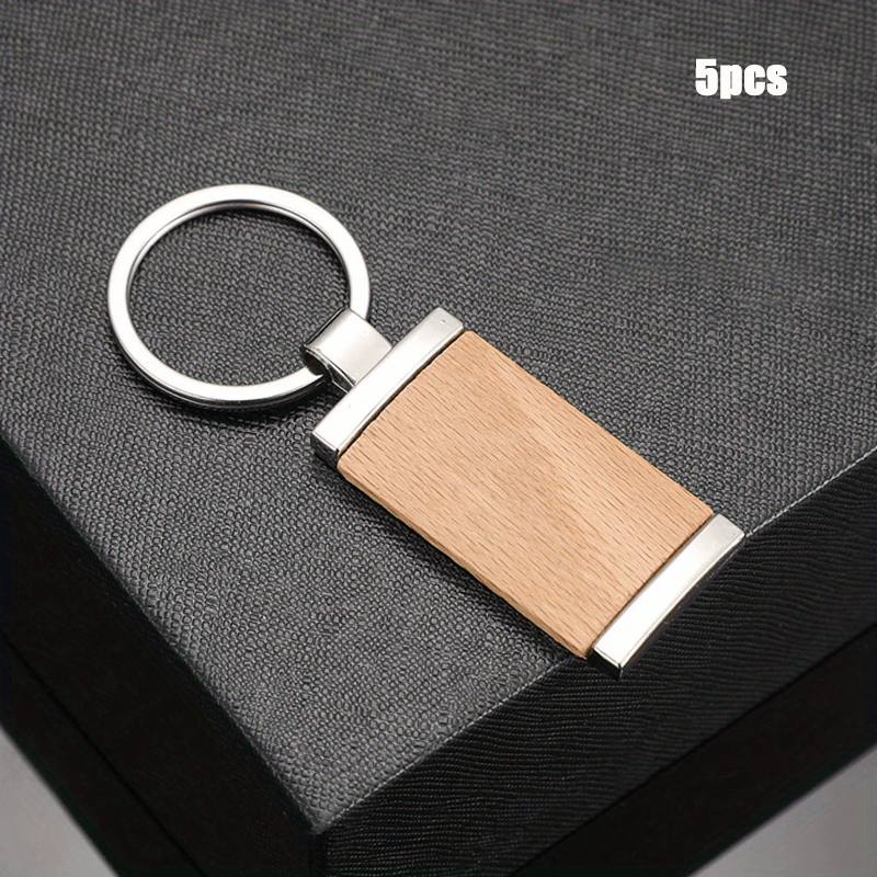 Image of [5pcs Wooden Keychains] 5pcs Blank Wooden Label Metal Keychain, Logo Wooden Keychain Laser Engraved Wooden Keychain