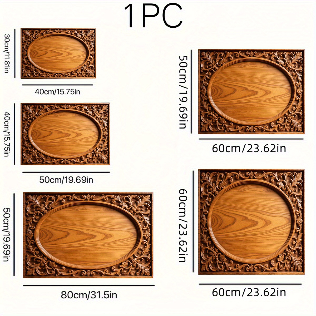 TEMU 1pc Drain Mat Retro Style Wooden Frame Oval Wood Grain Floral Carving Decorative Classic Element Table Pad, Washing Machine Pad, Coffee Maker