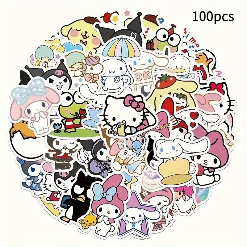 100pcs Of Mixed Pack Including Kuromi, Melody, And Cinnamoroll Notebook Decorations And Stickers For Computers And Phones