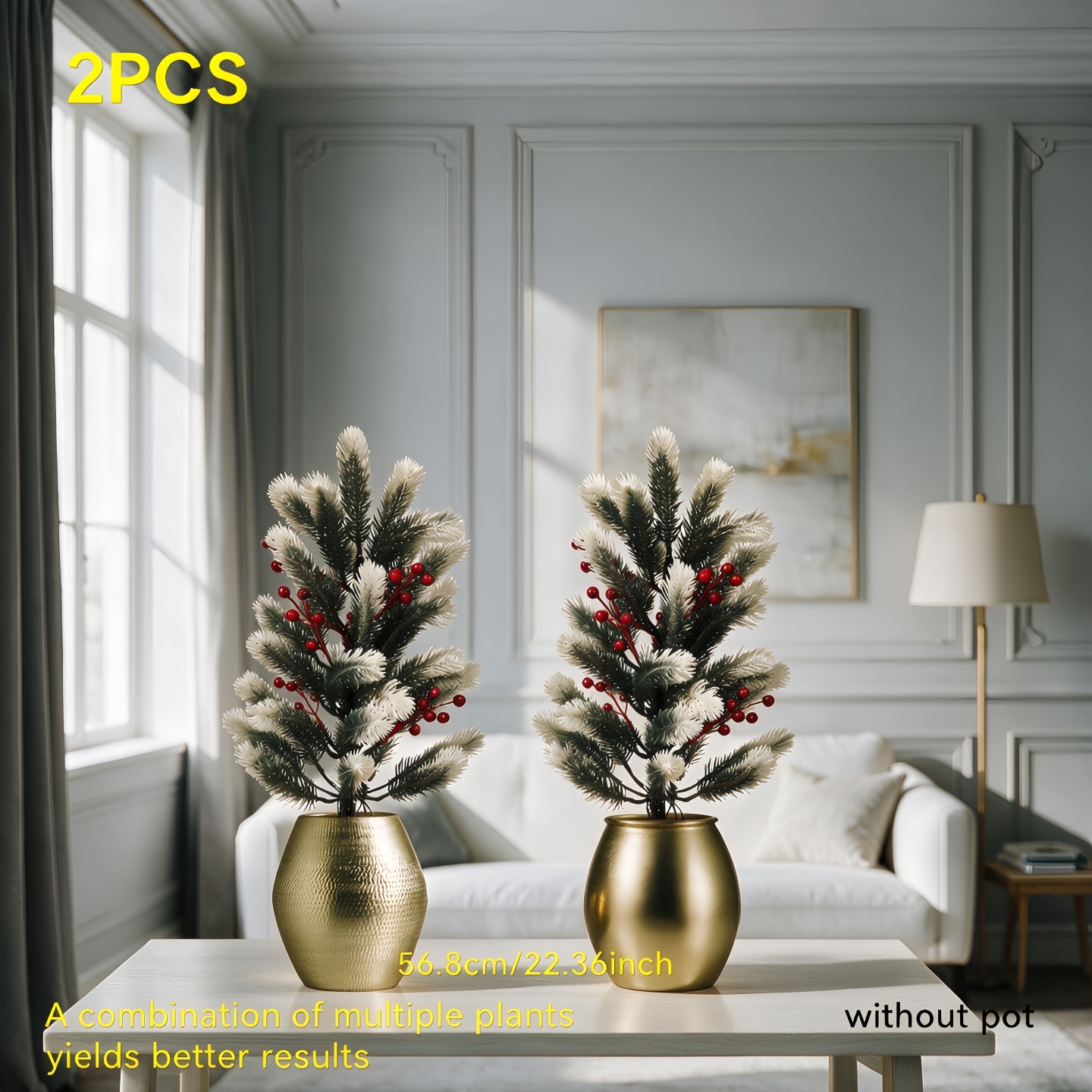 TEMU 2pcs Artificial Cedar Christmas Tree Potted Plant Indoor Outdoor Courtyard Entrance Evergreen Decorative Shrub Tree High Simulation Full Berry