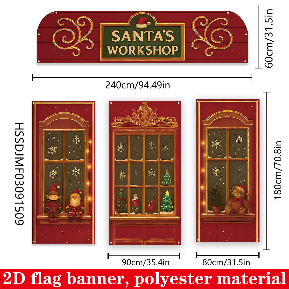 TEMU 2d Flat, 2d Flat Banner, 4pcs, Santa Claus Workshop Decoration Banner, Made Of Material, With A Merry Christmas Porch Logo, Suitable For Indoor