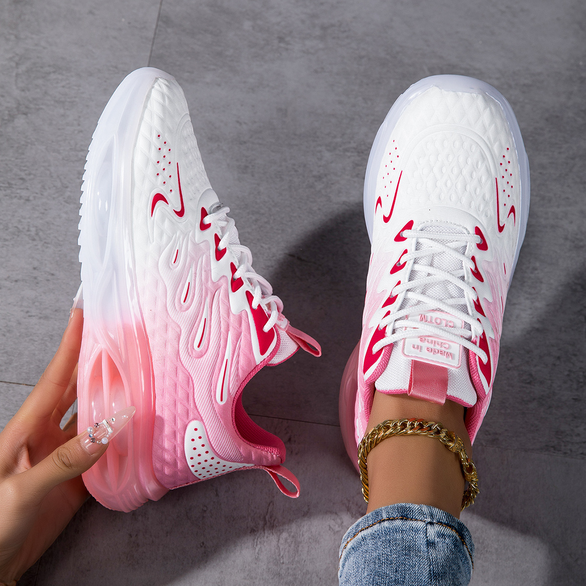 Image of Women's Breathable Knit Sneakers With Air Cushion Technology - Lightweight Low-top Running Shoes Suitable For Wear, Gym, Travel & Daily Use - Cushioned Sole & Design