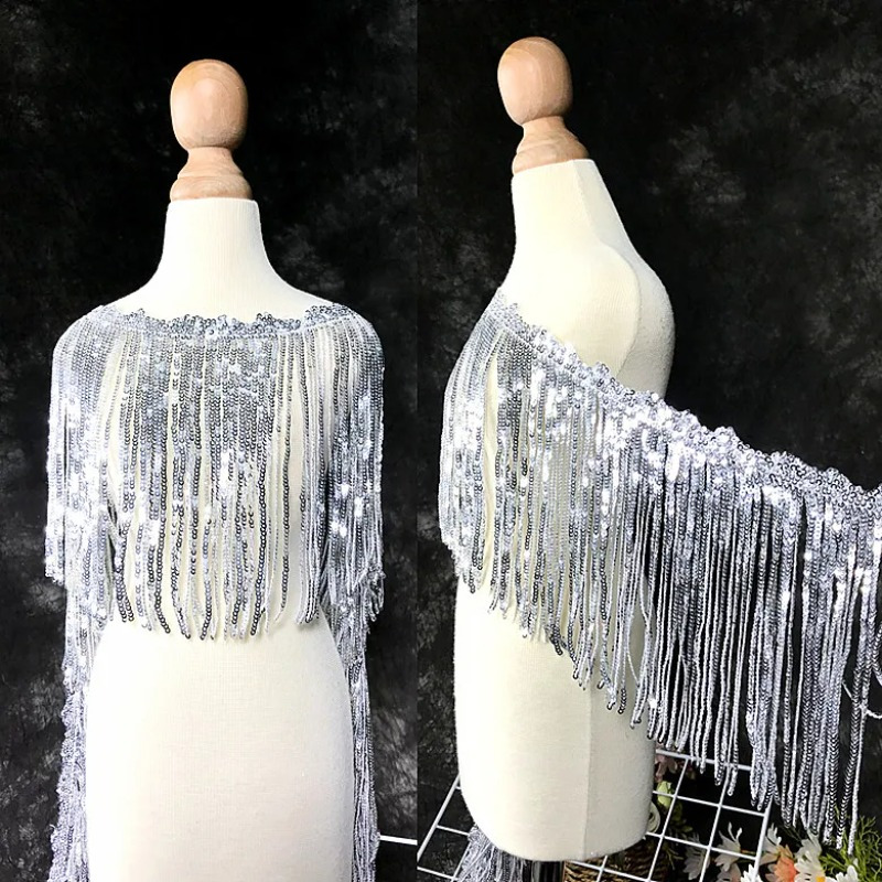 Image of 16cm Flash Designer Additions Sequins Lace Tassel Wedding Dress Performance Clothing Fringe Decoration