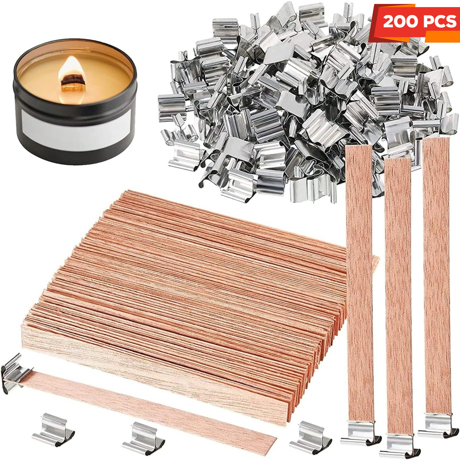 TEMU 200 Candle Wicks, Including 100 Metal Holders, 6-inch Slow-burning Candles Suitable For Candle Crafting And Creation