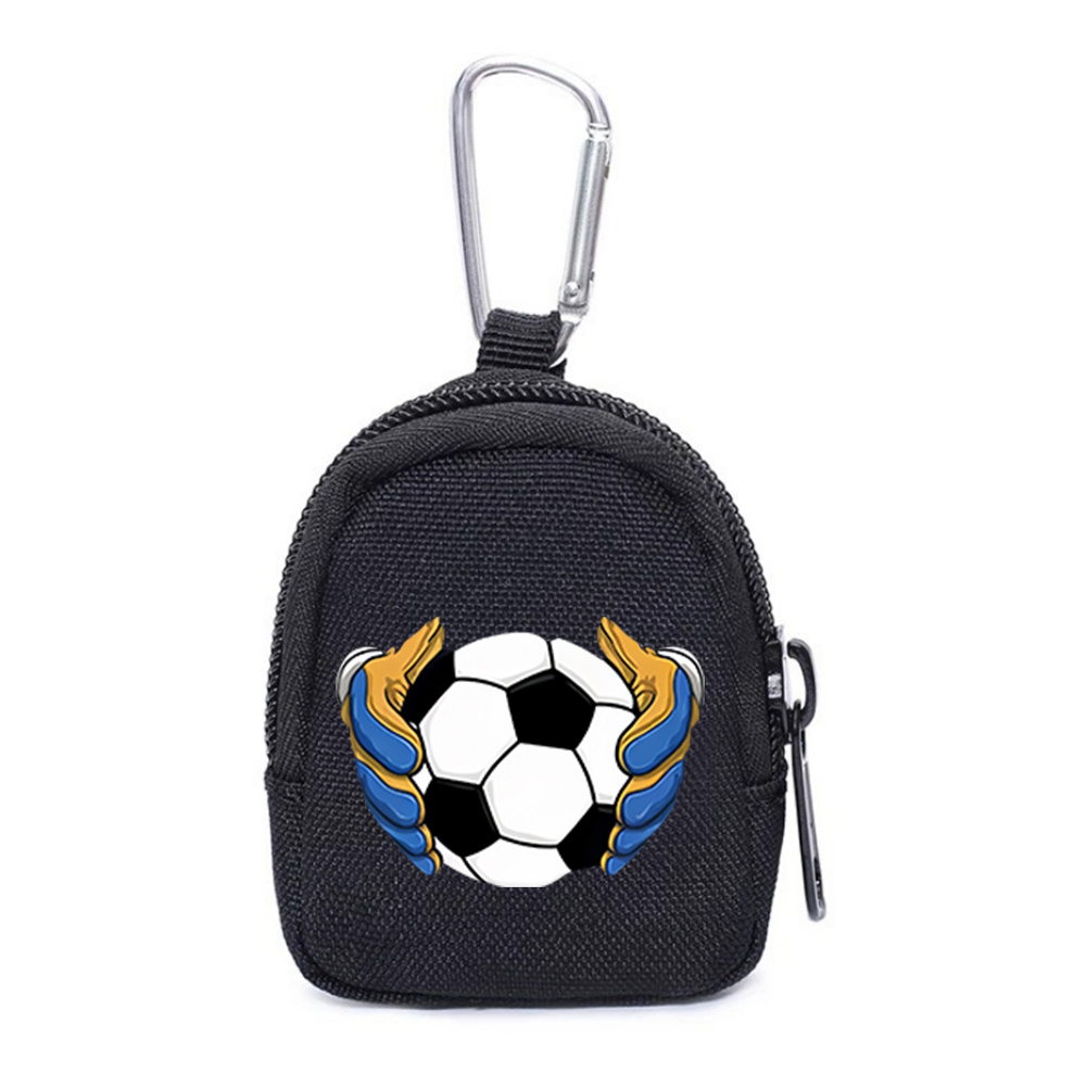 TEMU 1pc con Cremallera con Manos Sosteniendo una Pelota de Fútbol con Llavero - Organizador de Billetera de Tela Oxford Negra, Cierre de Cremallera