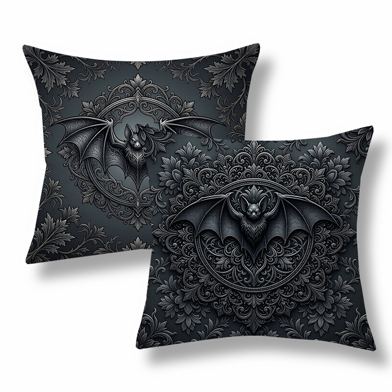 TEMU 2pcs Gothic Style Pillow Covers, Decorative Cushion Covers With Bat And Floral Patterns In Dark Tones, Multi-scene Use For Sofa, Bed, Chair And