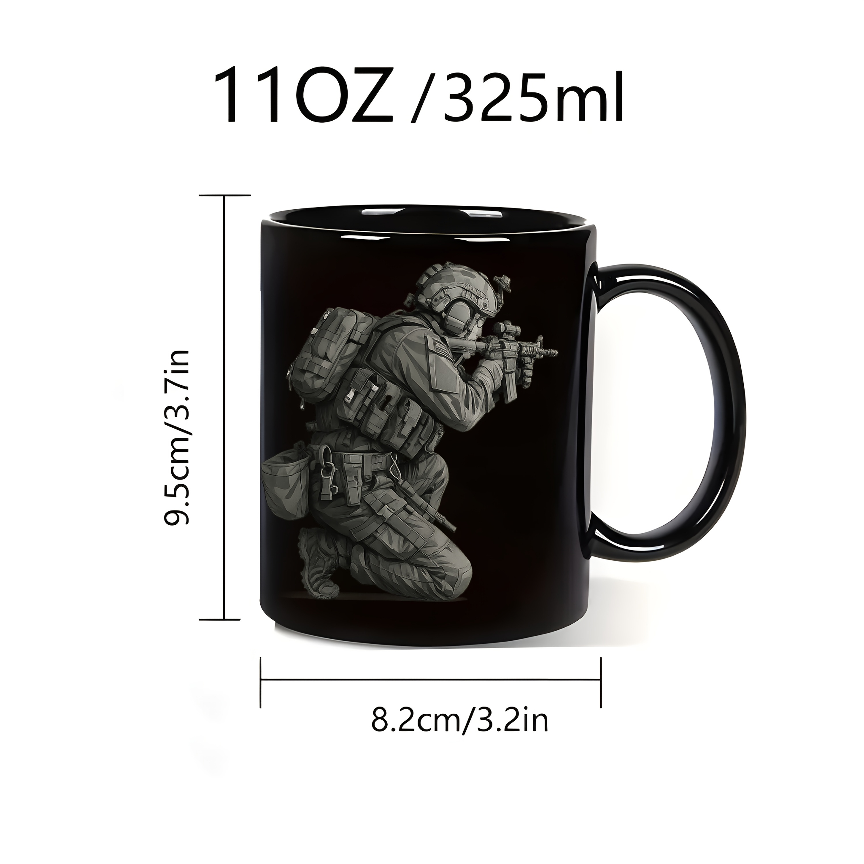 ceramic coffee mug designed with a realistic army combat     showcasing soldier   equipment and rifle graphics suitable for hand washing only a sturdy gift for   army fans and soldiers 3