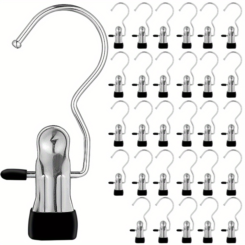 10 pack stainless steel heavy duty laundry clips with swivel hooks 360 rotating space saving clothes hangers multifunctional metal wardrobe organizers for pants and jeans clothes pins details 0