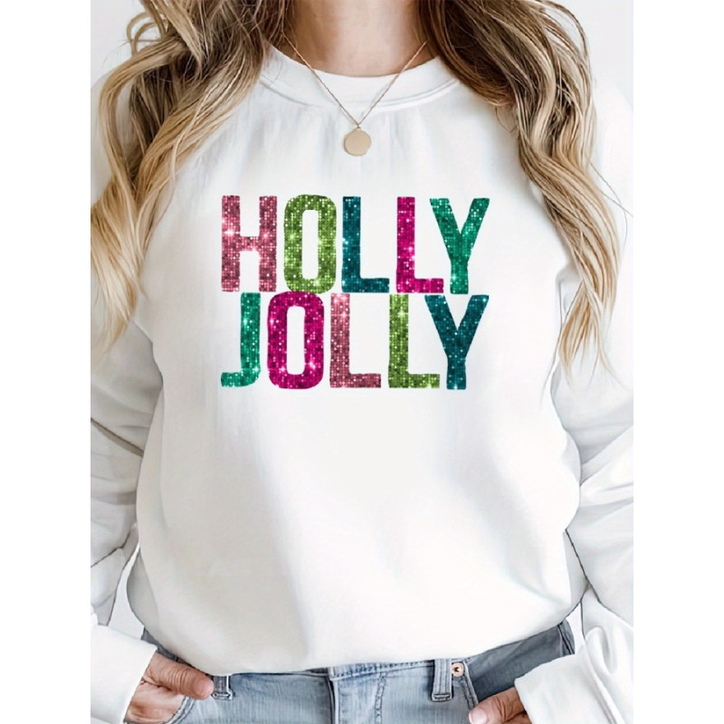 

1pc Women's Casual Crew Neck Pullover Sweater With Sequin Print, Cotton Knit Fabric With Slight Stretch, Geometric Pattern, Cozy Long Sleeve Sweater For Fall/winter