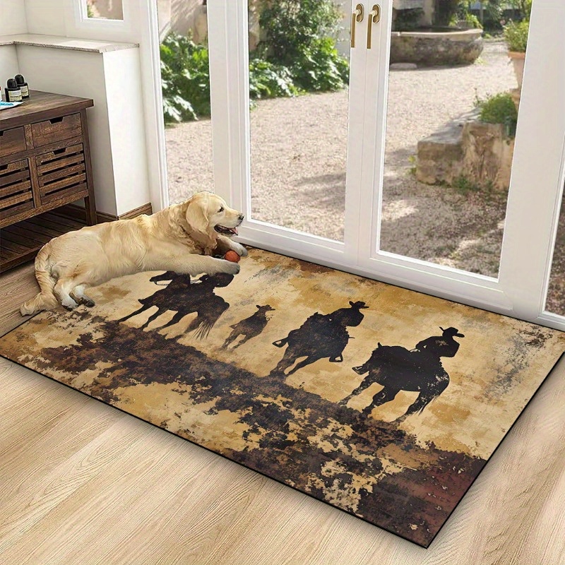 E-shop 1 Stück Vintage Western Cowboy Pferde bedrucktes Premium Rechteckiges Türvorleger für - oder Hintertür