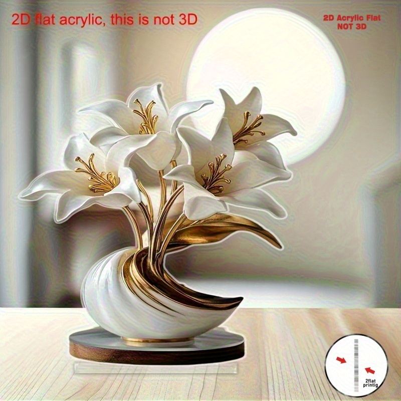 2D Flat, 2D Flat Vase Decoration - A Single Piece 2D Flat Vase Decoration with Lily Design, Suitable for Decorating Living Rooms, Bedrooms, and Cafes in Various Occasions (Christmas, Weddings, Birthday Parties). A Creative Home Decoration for Holiday
