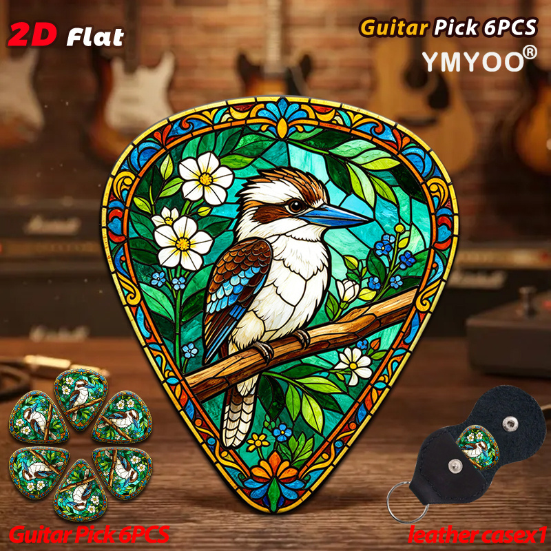 TEMU 6pcs Bird & Floral Glass Effect Guitar Picks - Flat Suitable For Guitar Playing, Multicolor Plectrums For Acoustic/ Guitars, Picks For Music