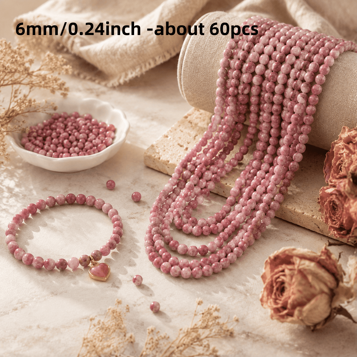 TEMU Grain Stone Beads - Bohemian Round Spacer Beads Suitable For Jewelry Making, Bracelet & Necklace Craft Supplies, Grain Texture For Diy Beading,