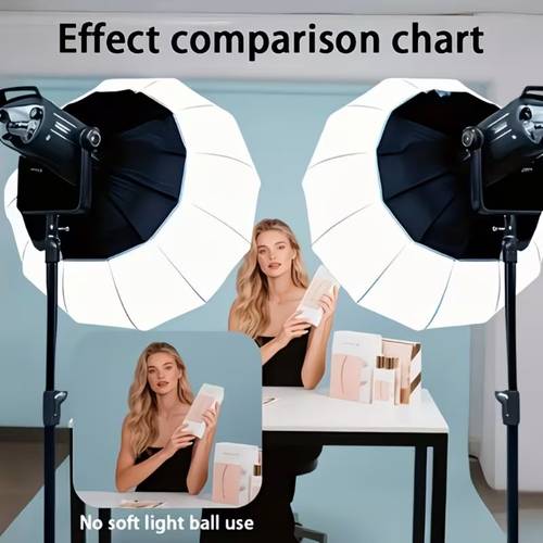 portable lantern shaped softbox lighting panel with continuous diffuser suitable for live streaming food photography studio shooting compact panoramic fill box quick assembly for commerce content creators video recording
