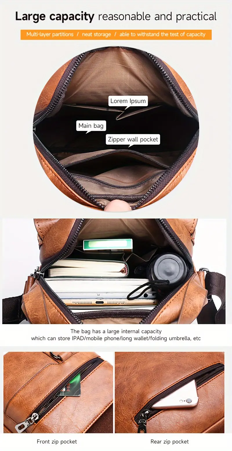 a single shoulder crossbody bag for men women with long wallet and short wallet integrating business leisure and commuting support details 8