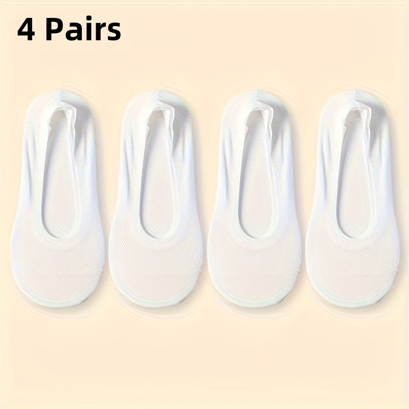 TEMU 4 Pairs Women's Breathable Mesh Socks With Silicone Grip - Ultra-thin Non-slip Invisible Boat Socks In White - Perfect Gift For , Ideal For