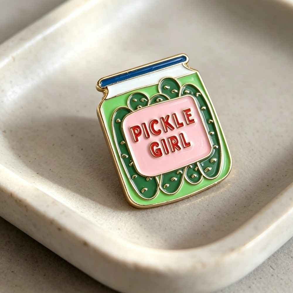 TEMU 1pc Pickle Enamel Pin, Funny Pickle Jar Metal Lapel Pin Badge, Cute Cartoon Brooch Pin For Backpack Jacket Hat, Novelty Fun Jewelry Gift For