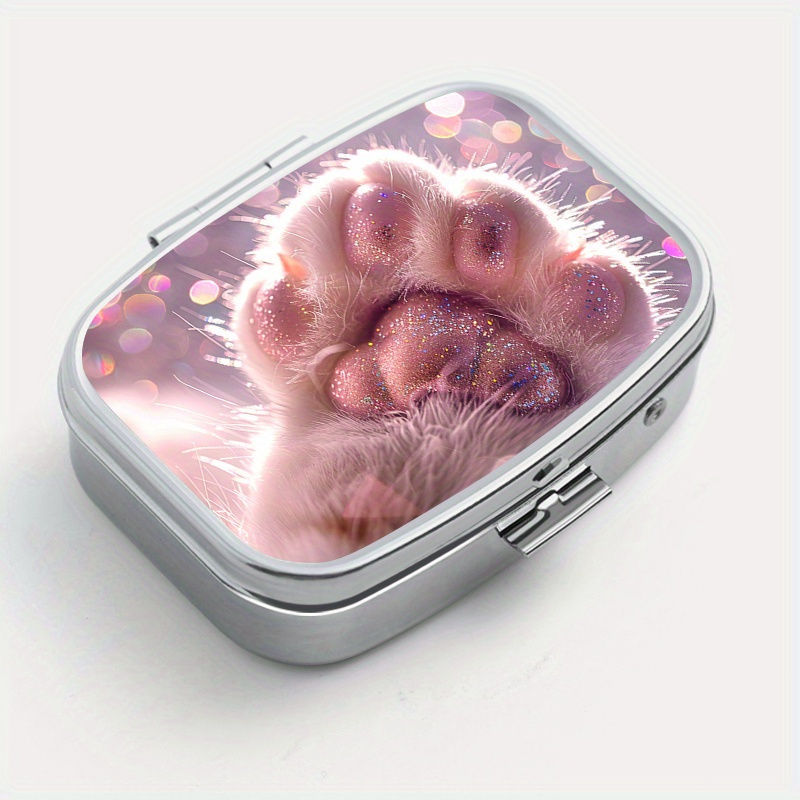 Mini Portable Cat Paw Print Pattern Medicine Box, Travel Essential