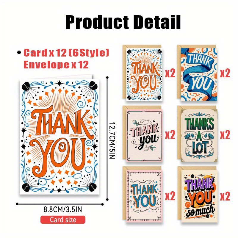 TEMU 24-pack Thank You Cards With Envelopes, Suitable For Occasions Such As Birthdays, Holidays, Weddings, And More, Perfect For Expressing Gratitude
