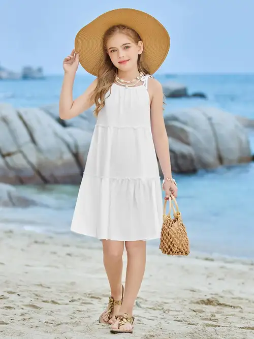 tween boho dress Oglccg Tween Girls Long Dresses High Low Hem Ruffle Long Sleeve Crew Neck Flowy Tiered Dress Casual Solid Color Summer Boho Dress 4-15 Years, Girl's,