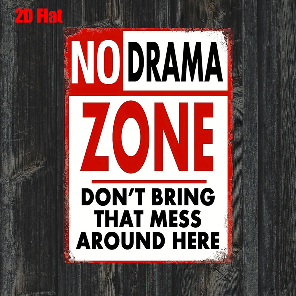 TEMU 2d Flat, No Drama Zone Sign - Red And Black Distressed Letters - Wooden Poster, Suitable For Home, Office, Cafe, Bar, Garage, For Man Cave, Easy