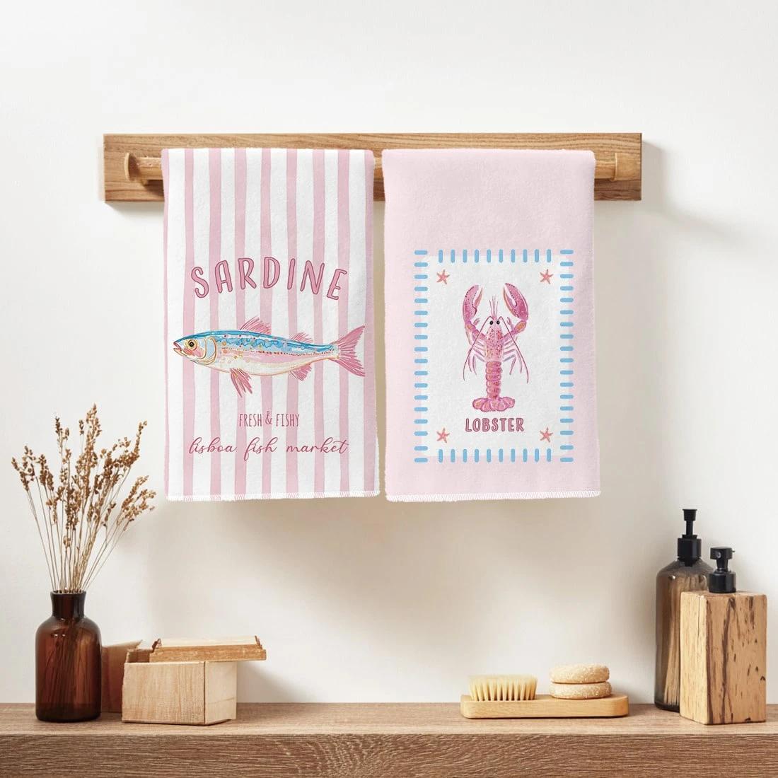 E-shop Küchenhandtücher mit Sardinen-, Fisch-, Hummer-Markt-Musterdruck, Nachbargeschenke, Geschenke für Mama, Geburtstagsgeschenke, süße