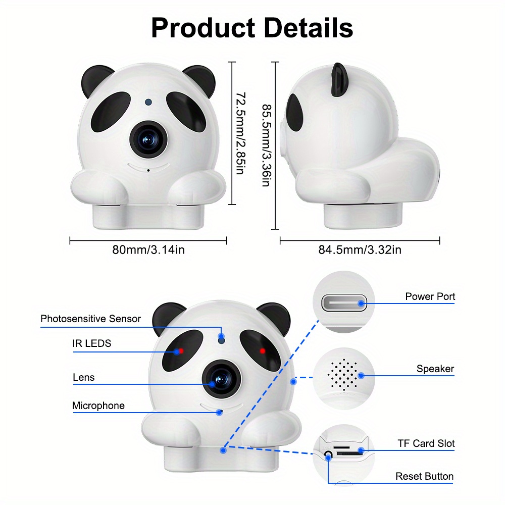 1 Cámara de mascotas, monitoreo de niños, cámara de seguridad inteligente para el hogar con Wi-Fi Full HD, función de visión nocturna, visión panorámica de 355°, audio bidireccional, detección de movimiento, visión nocturna de color, grabación de tarjeta de memoria, cargo de almacenamiento en la nube.