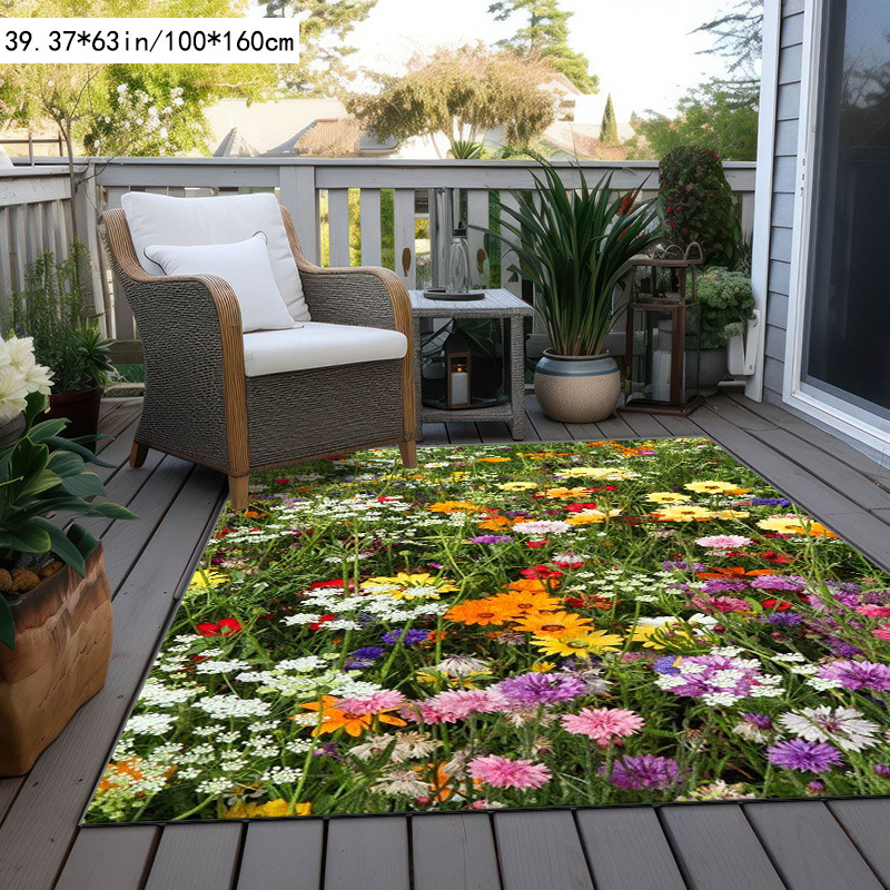 TEMU Soft Velvet + Dotted Plastic Bottom 1pc Plant Flower Pattern Printed Mat | Outdoor Rugs | Suitable For Courtyards, , Gardens, Camping, Rvs |