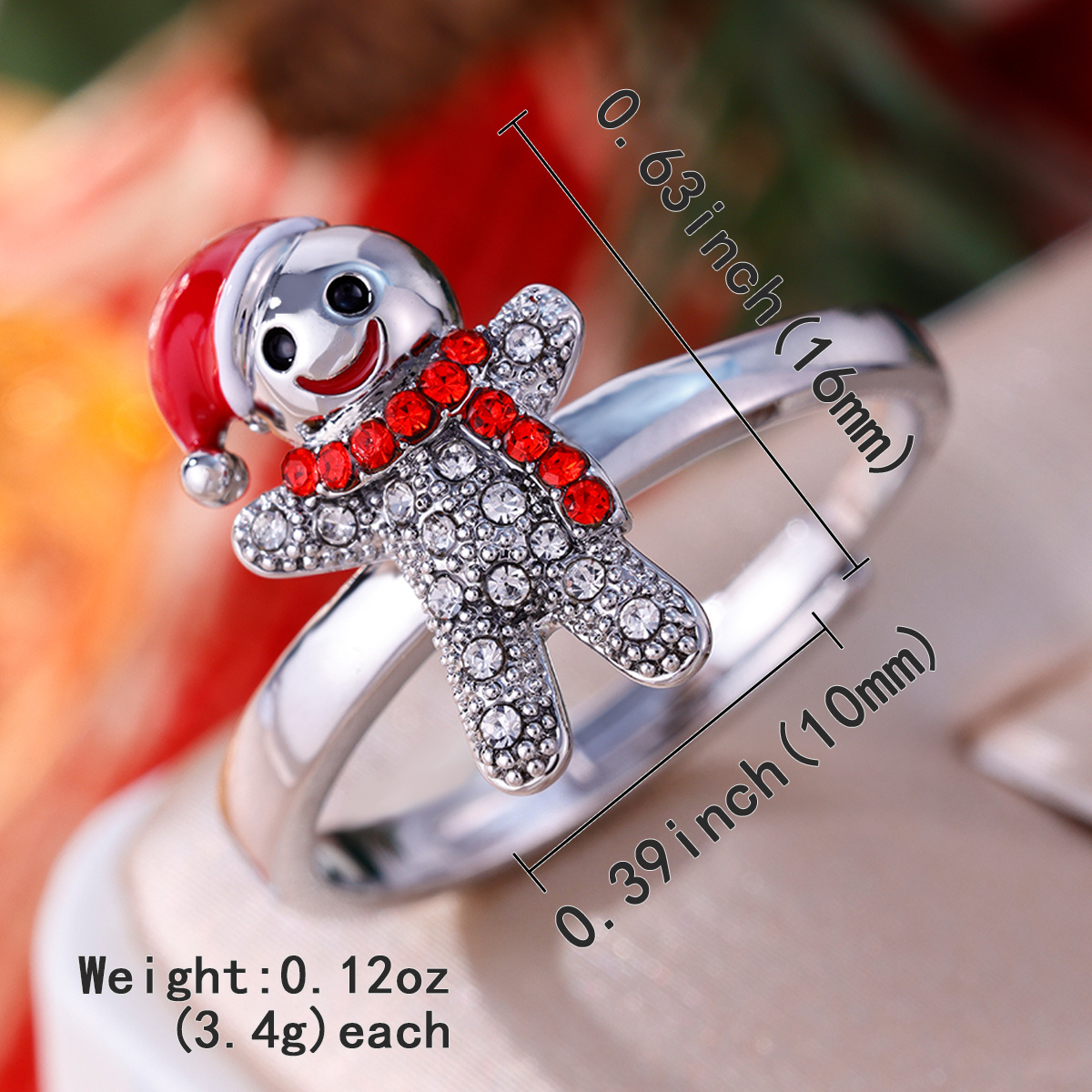 Copper Inlaid Zirconia Gingerbread Man Open Ring, Festive Gift