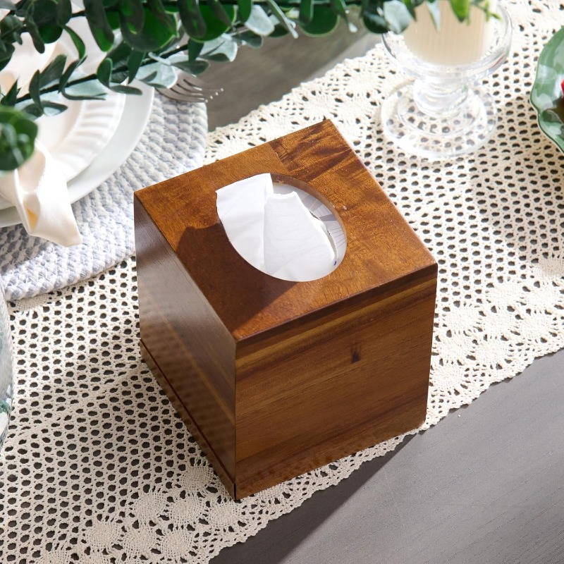 acacia wood tissue box cover square wooden tissue holder for bathroom living room dining table decorative cube facial tissue box cover 5. 3 x 5. 3 x 5. 9 inches Product details 5