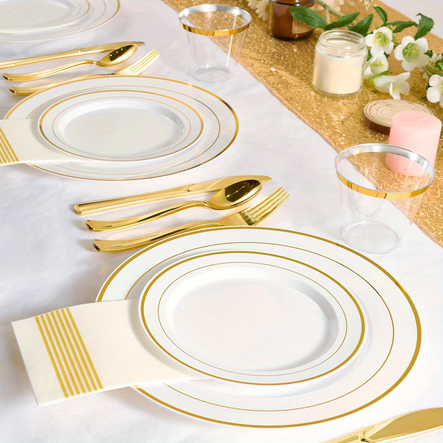 Elegante Plastikteller Mit Goldrand – 26 Cm, Transparent & Wiederverwendbar Für Hochzeit & Party