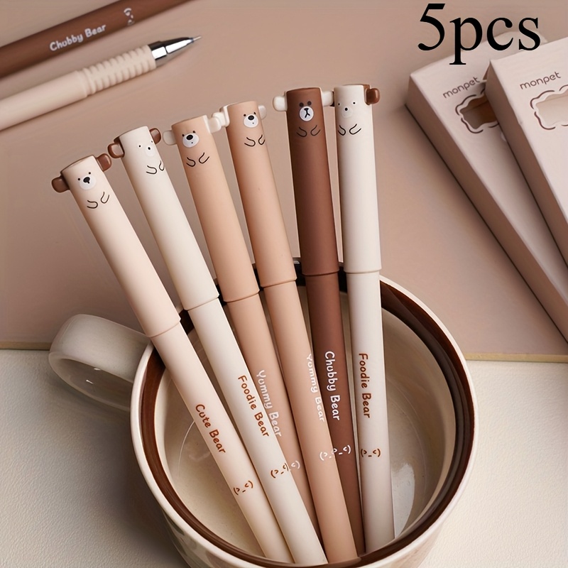Image of 5pcs Creative Easy Bear Theme Gel Pens Campus Design Bear Series Retractable Ballpoint Pens Random Colors
