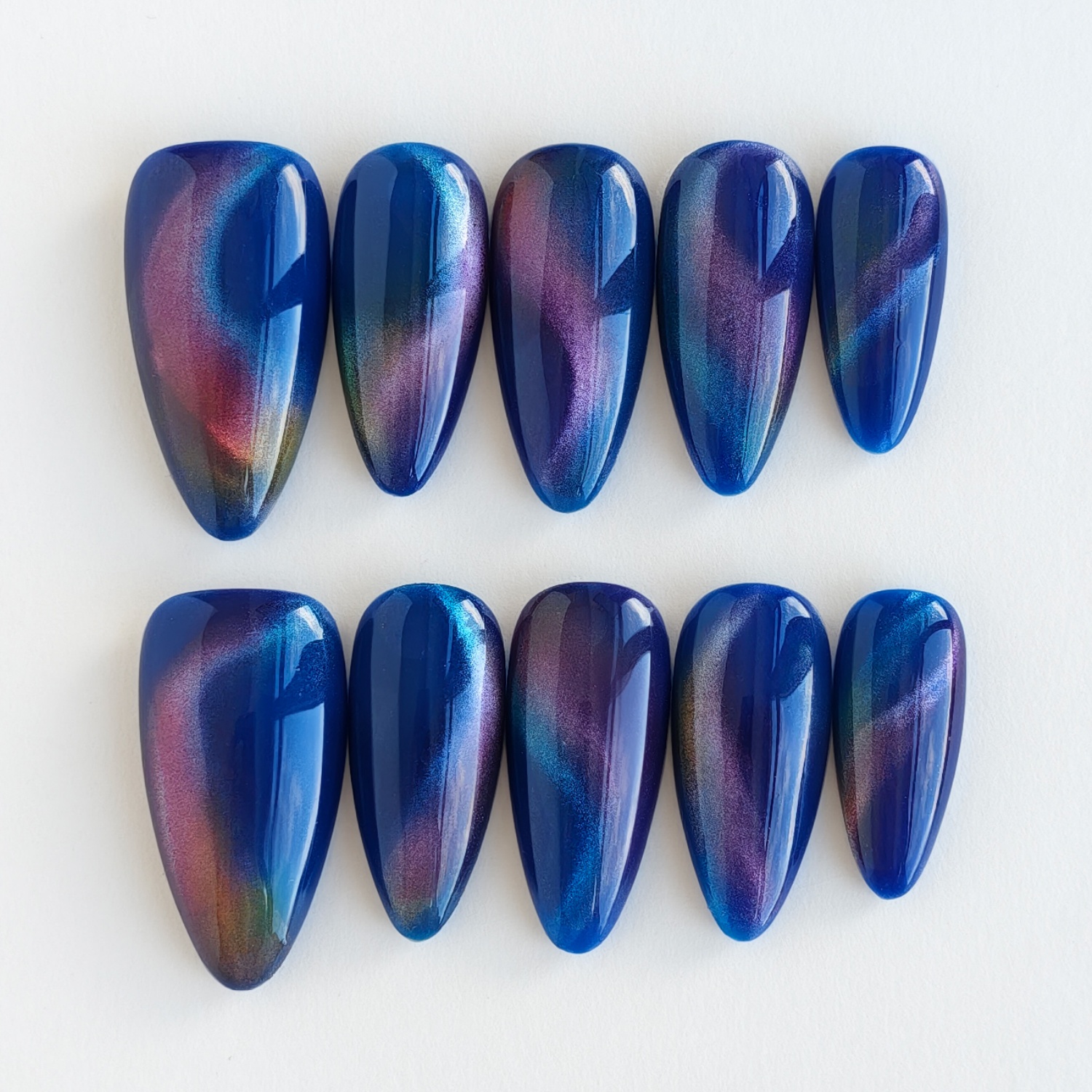 TEMU Nail|10pcs Handmade Press On Nails- Medium Almond Shape, Blue Holographic Swirl, |fashion Events, Night , Trendy Looks|christmas Gift,, Trendy,