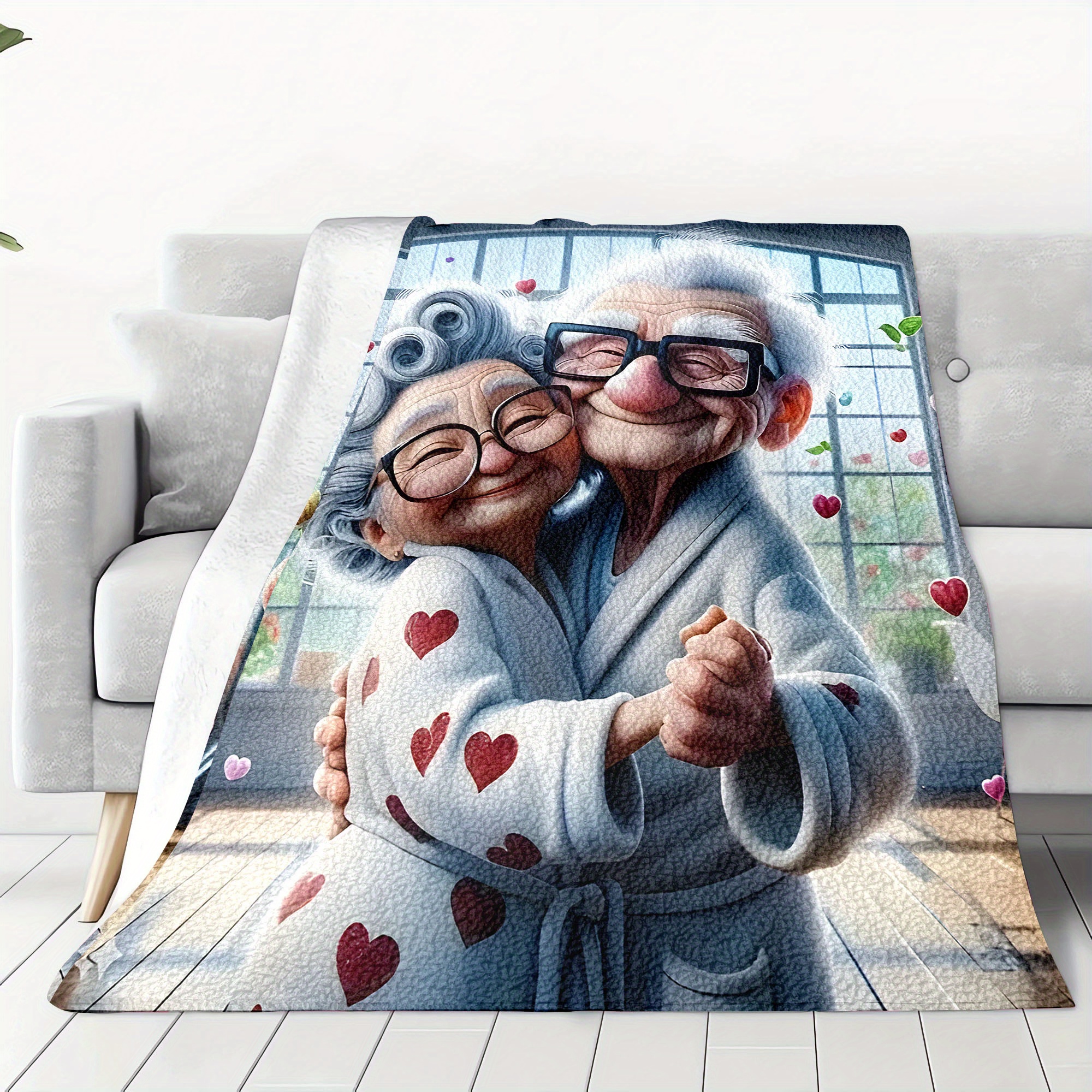 1pc cozy flannel fleece blanket with elderly dancing grandparents   warm   throw for sofa office bed camping travel multipurpose gift hypoallergenic machine washable     polyester 200 250gsm details 5